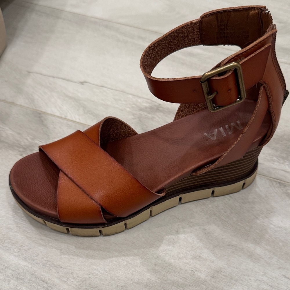 MIA Tan Strappy Wedge Sandals